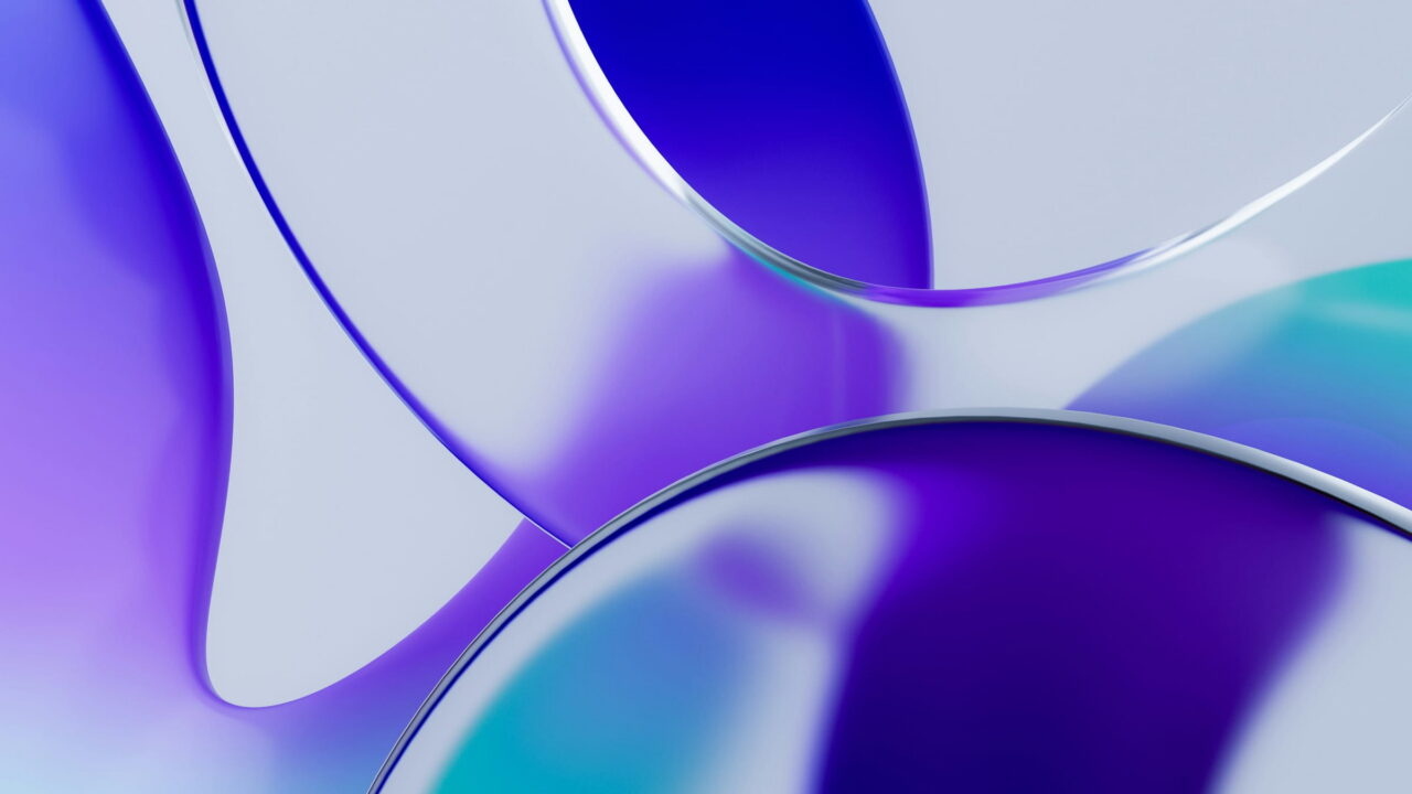 Overlapping violet and white glass curves, like the edge of a lens.