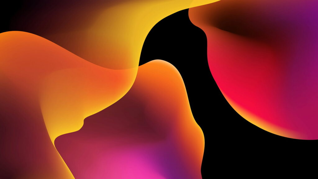 Amber, red, and pink gradient forms flowing around a black center.