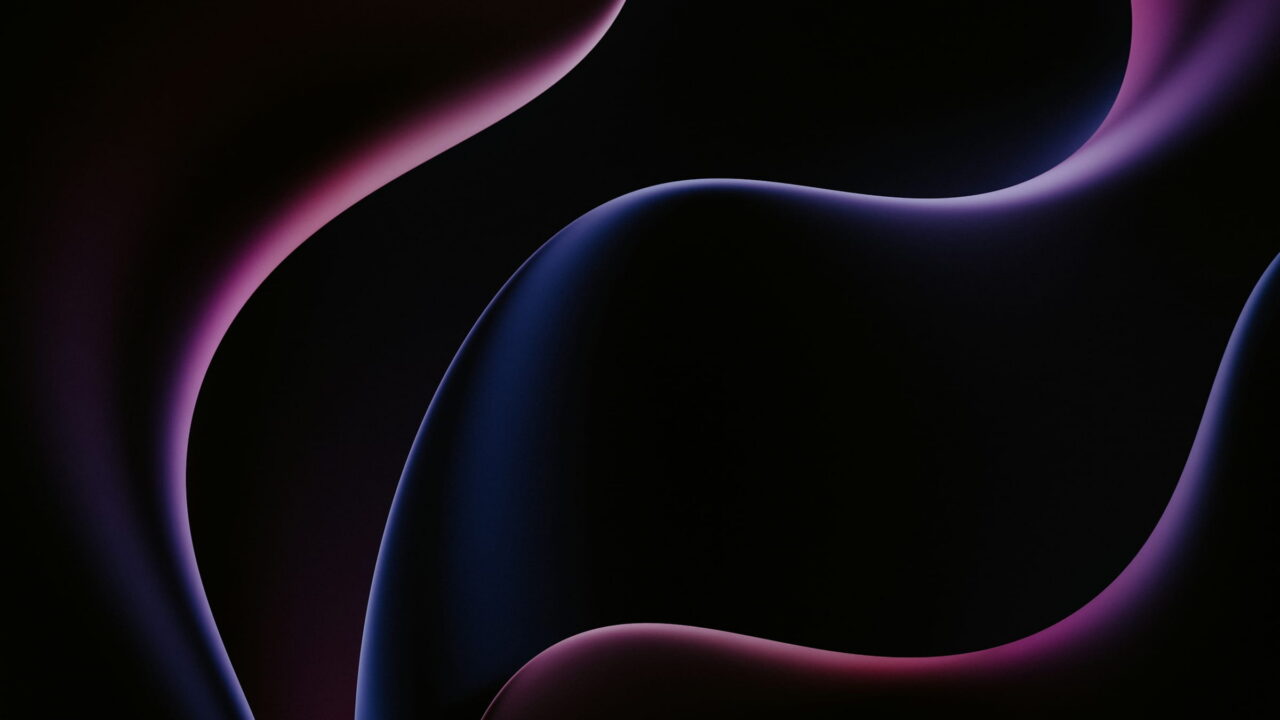 Thin pink and blue lines tracing dark curves on black.