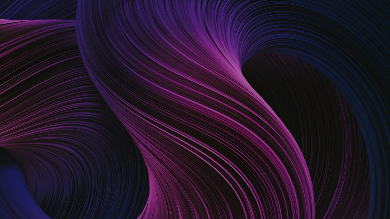Thousands of violet threads flowing in a wide curve on dark blue.