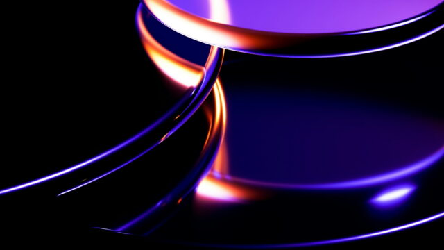 Violet and orange light rings glowing on black.