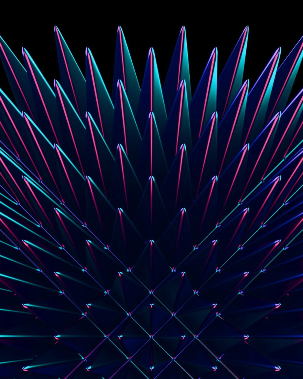 Long blue and pink spikes fanning out from a low center.