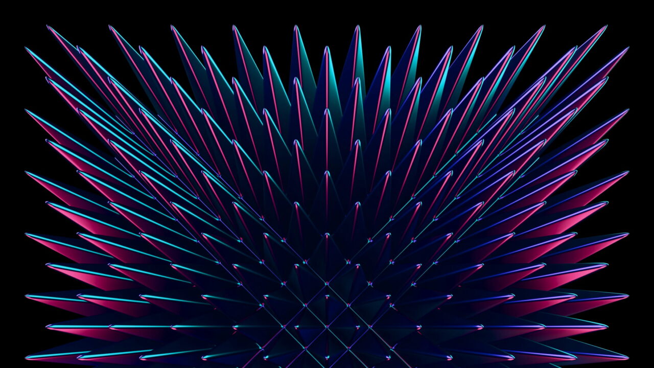 Long blue and pink spikes fanning out from a low center.