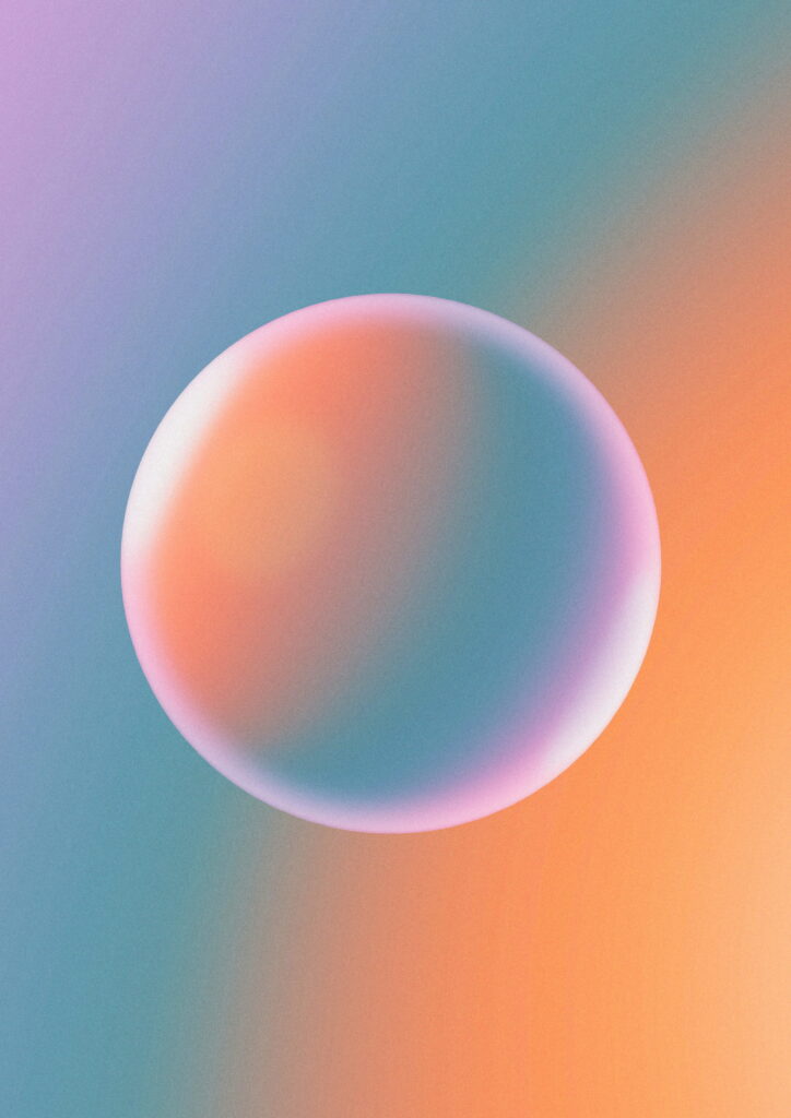 A clear bubble over a gradient from teal to peach.